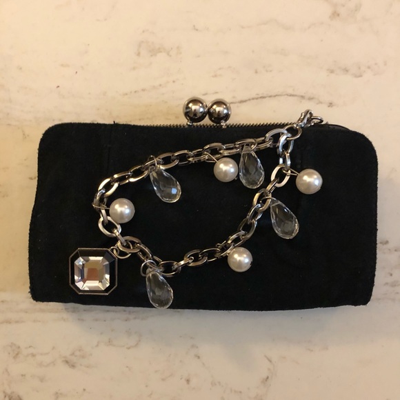 WRISTLET CLUTCH BLACK SUEDE & SILVER,WHBM, NWOT - Picture 1 of 6